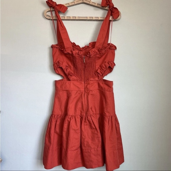 Rebecca Taylor Crisp Cut Womens Dress Sz 4 Cut out Ruffled Linen Blend Babydoll - Picture 3 of 14